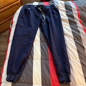 Figs Blue Track Pants with Elastic Waistband and Tapered Legs